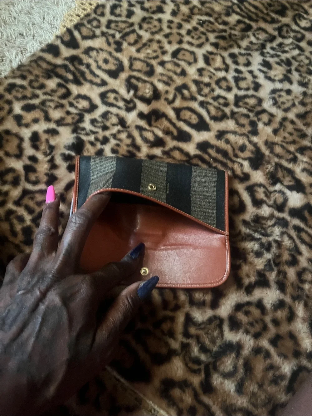 Fendi Black and Brown Striped Continental Wallet